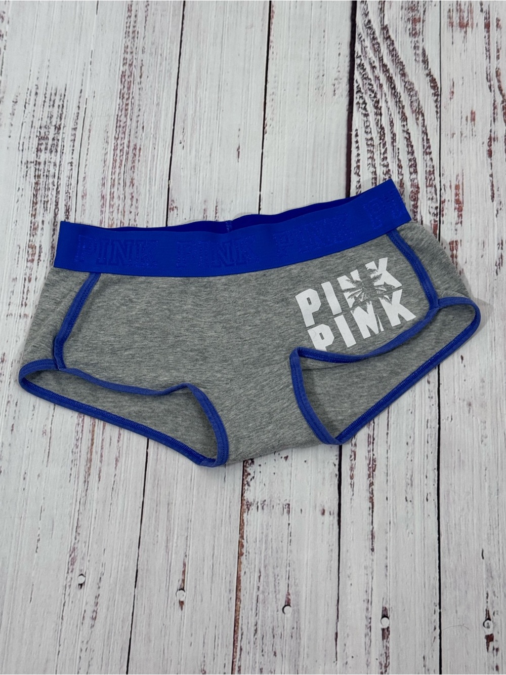 PINK Victoria's Secret Grey Briefs with Blue Trim